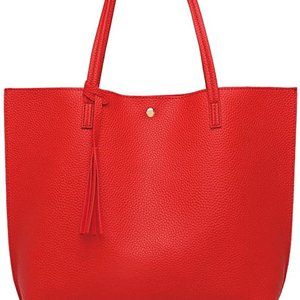 Women's Tote Shoulder Bag PU Leather Big Capacity Tassel Handbag